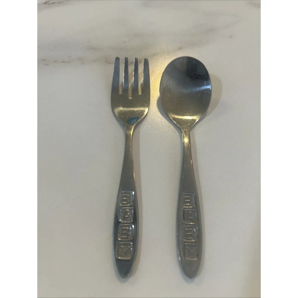 Treasured Tot‎ Stainless Steel Baby Fork & Spoon Set Vintage